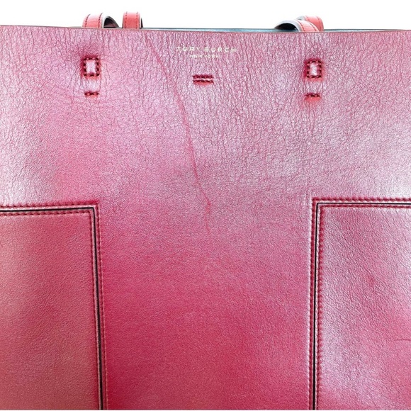 Tory Burch T Block Tote,”Imperial Garnet, with Leather Removable Pouch with logo - Picture 12 of 16